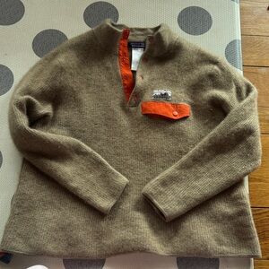 Patagonia Men's cashmere Tan Sweater with Orange Details